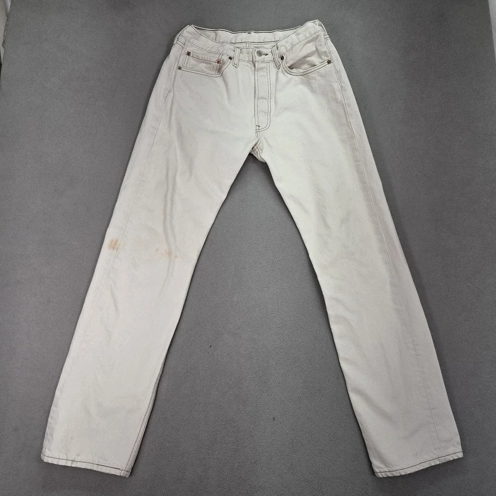 Vintage Levis 501 Jeans Mens White Denim Button Made‎ USA Stains 90s Fits 28x30